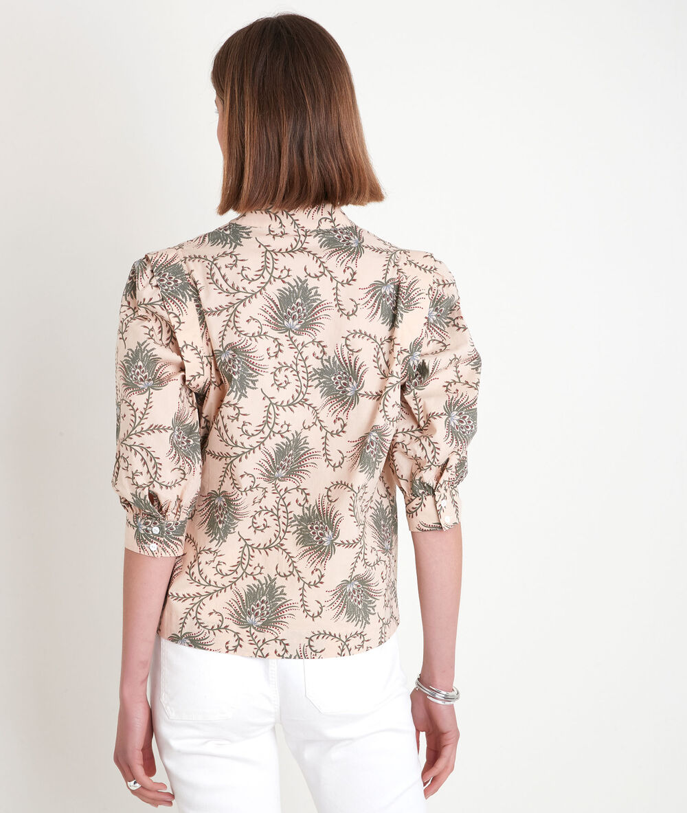 Blouse à manches bouffantes imprimée kaki ava make up.