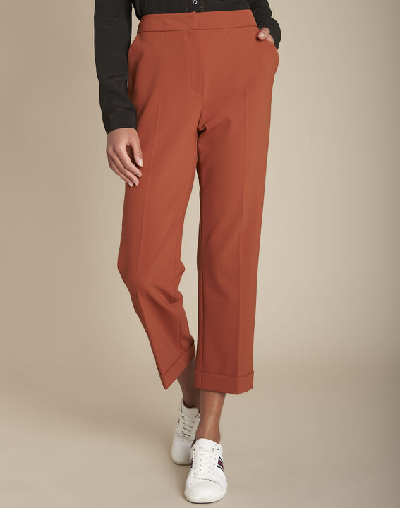 Pantalon cigarette en microfibre acajou Elvire | 1-2-3 Pantalon cigarette en microfibre acajou Elvire PhotoZ | 1-2-3