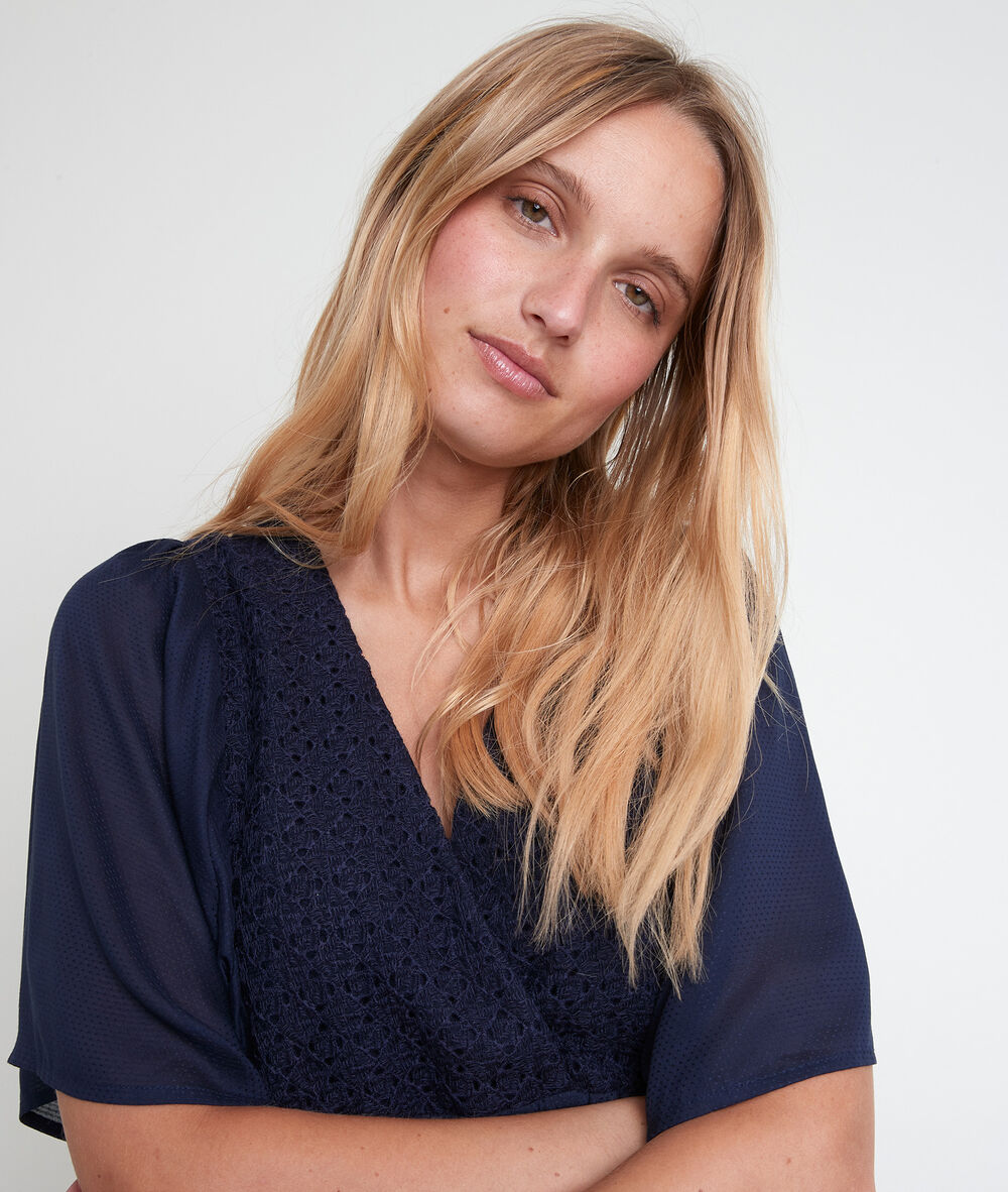 Robe bleue brodée lauretta encre.
