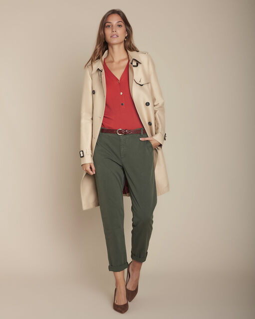 Khakifarbene 7/8-Zigarettenhose aus Lyocell Elie (2) - Maison 123