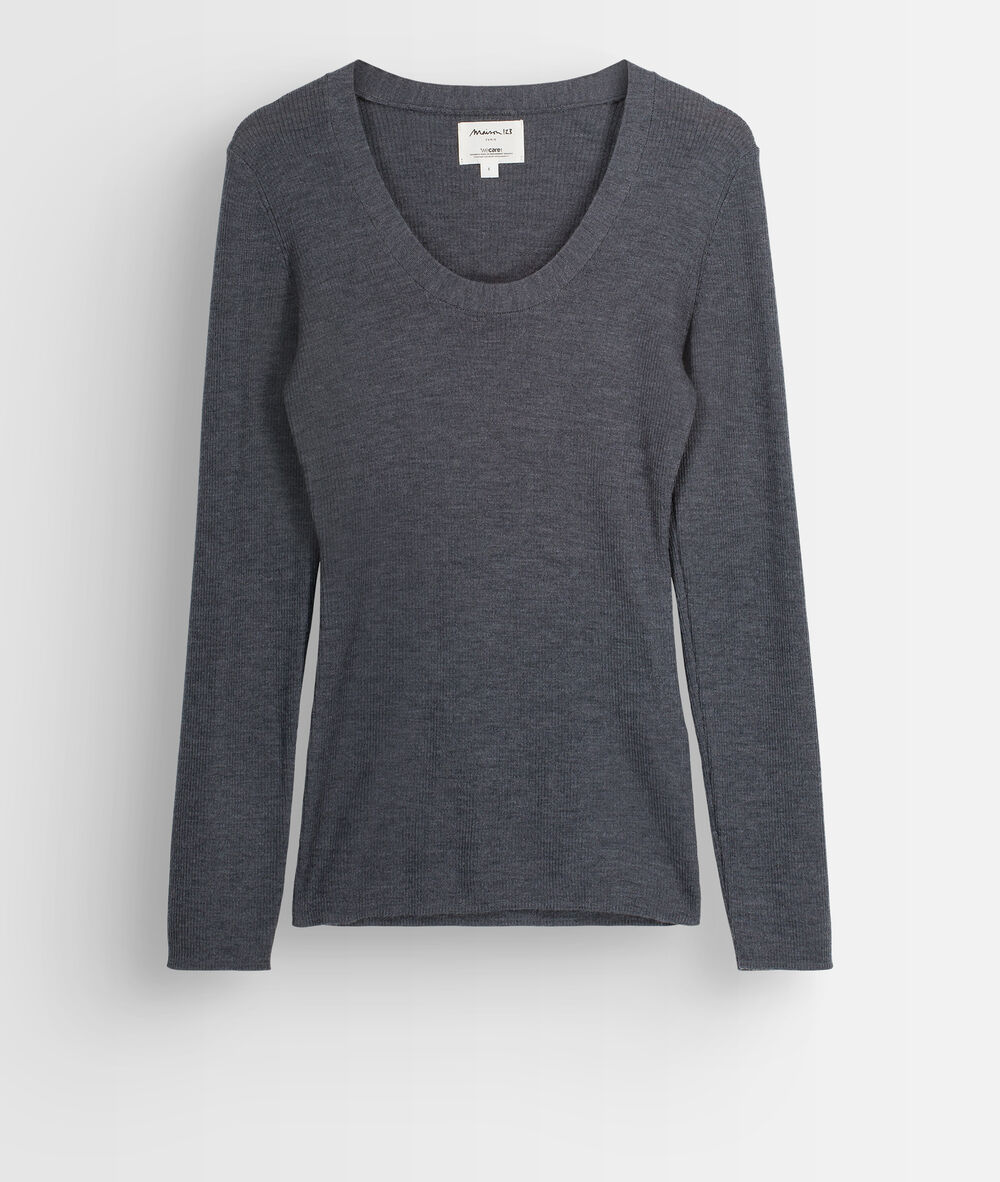 Antracietgrijs t-shirt met lange mouwen van geribd en gerecycled wol tayron anthracite.