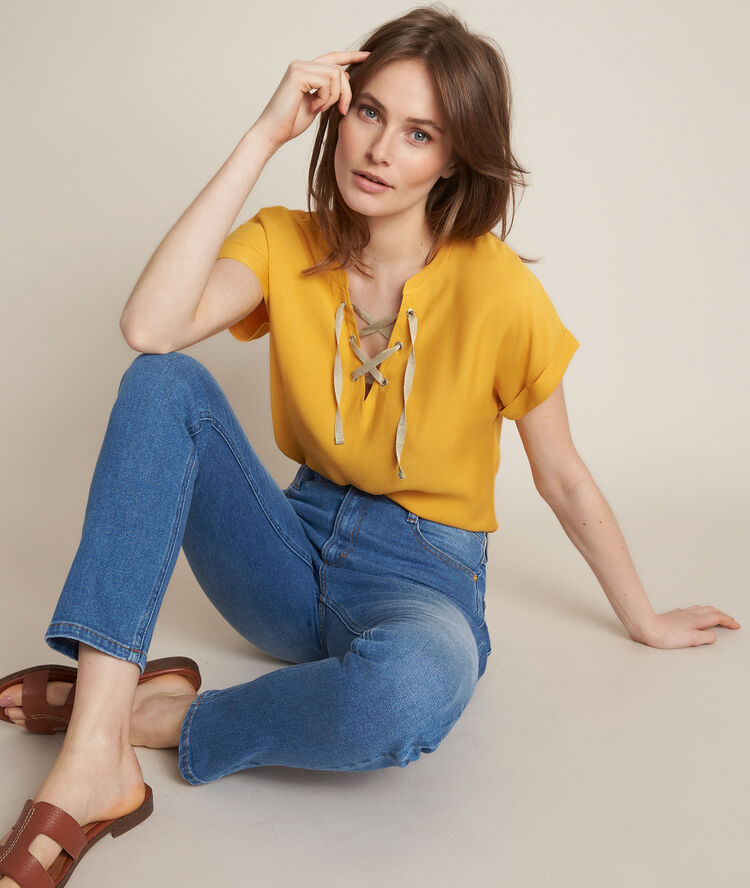 Saffraangeel t-shirt reeme safraan.