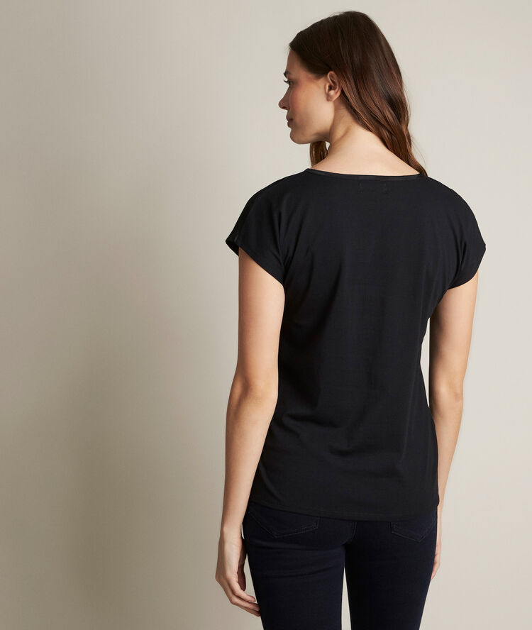 Tee-shirt bimatière à pois rebecca noir.