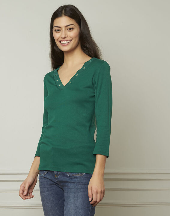 Tee-shirt vert encolure V à oeillets Basic | 1-2-3 Tee-shirt vert encolure V à oeillets Basic PhotoZ | 1-2-3