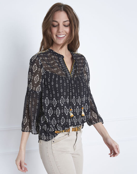 Blouse noire à motifs fantaisie Victoria | 1-2-3 Blouse noire à motifs fantaisie Victoria PhotoZ | 1-2-3