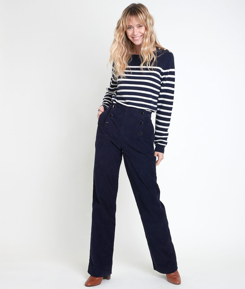 Pantalon &agrave; pont en velours hubert marine.