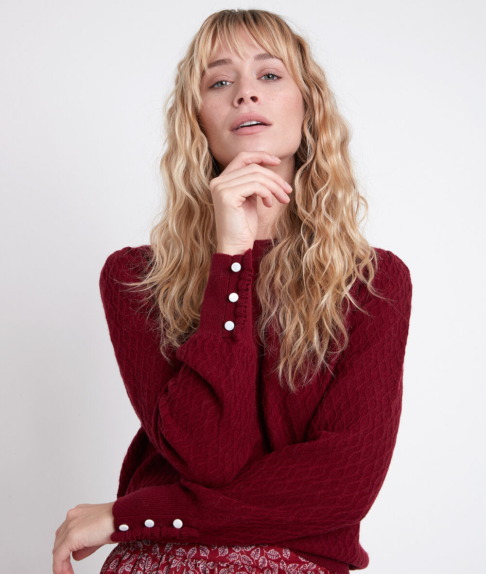 Pull en laine recyclée rouge alana bourgogne.