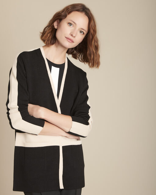 Jacke aus zweifarbigem strick feerie schwarz.