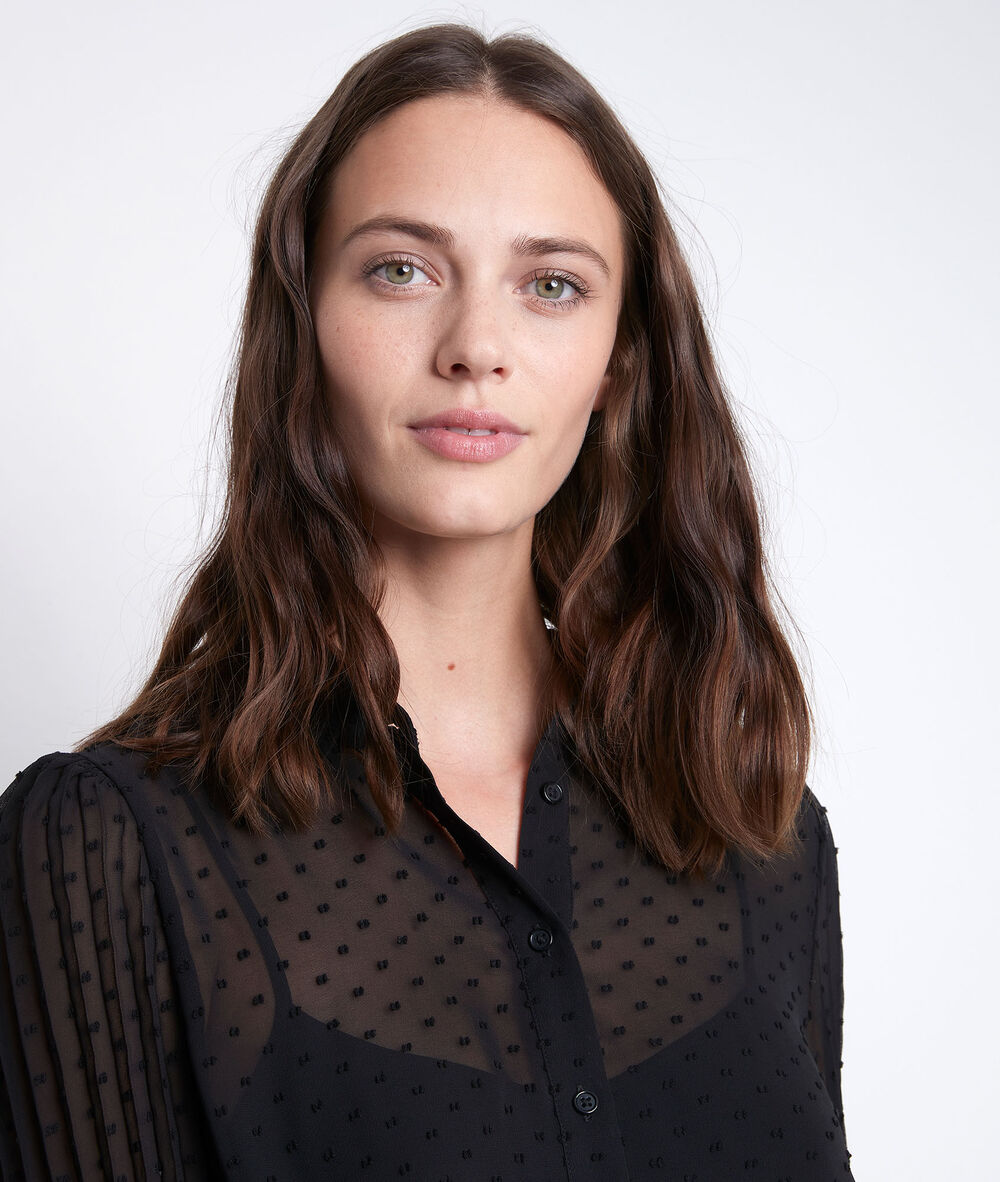 Blouse plissée à plumetis jany noir.