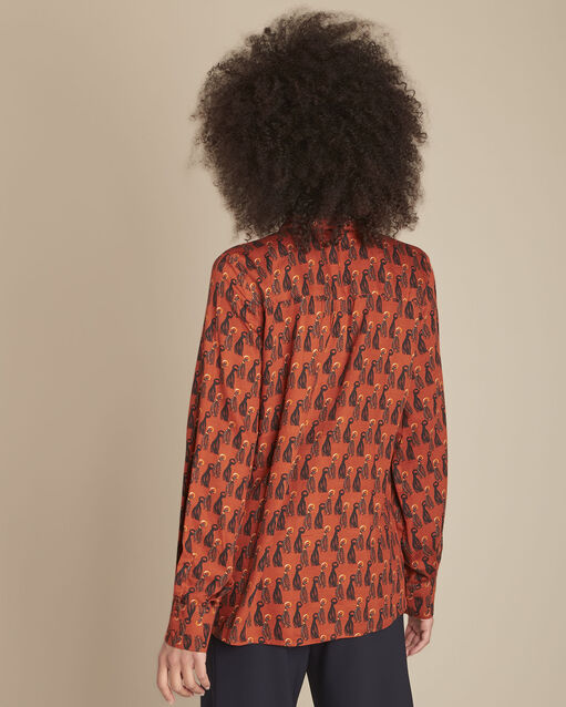 Blouse imprimé col lavallière majda caramel.