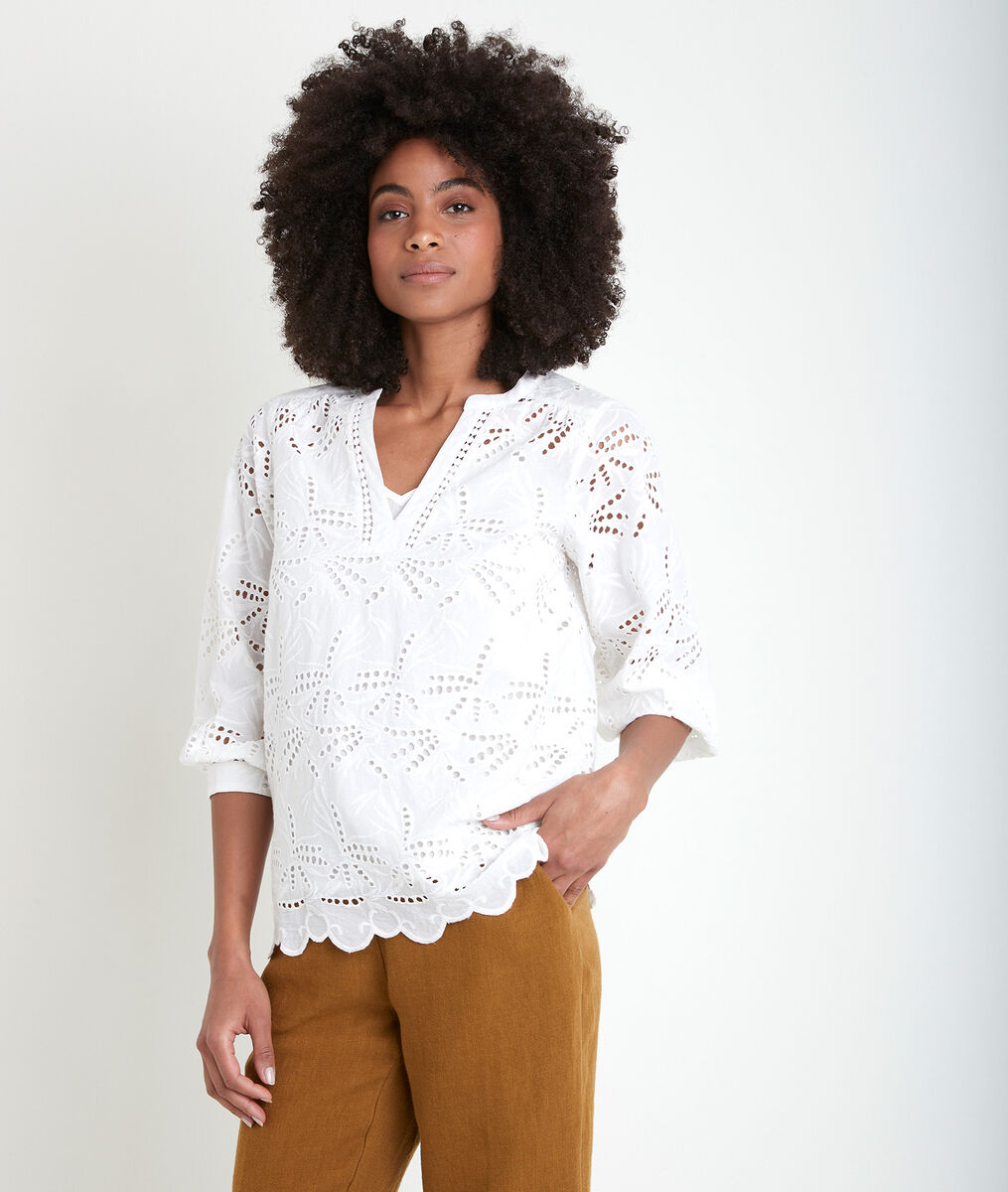 Blouse en coton brodé écru Tebene | 1-2-3 Blouse en coton brodé écru Tebene PhotoZ | 1-2-3