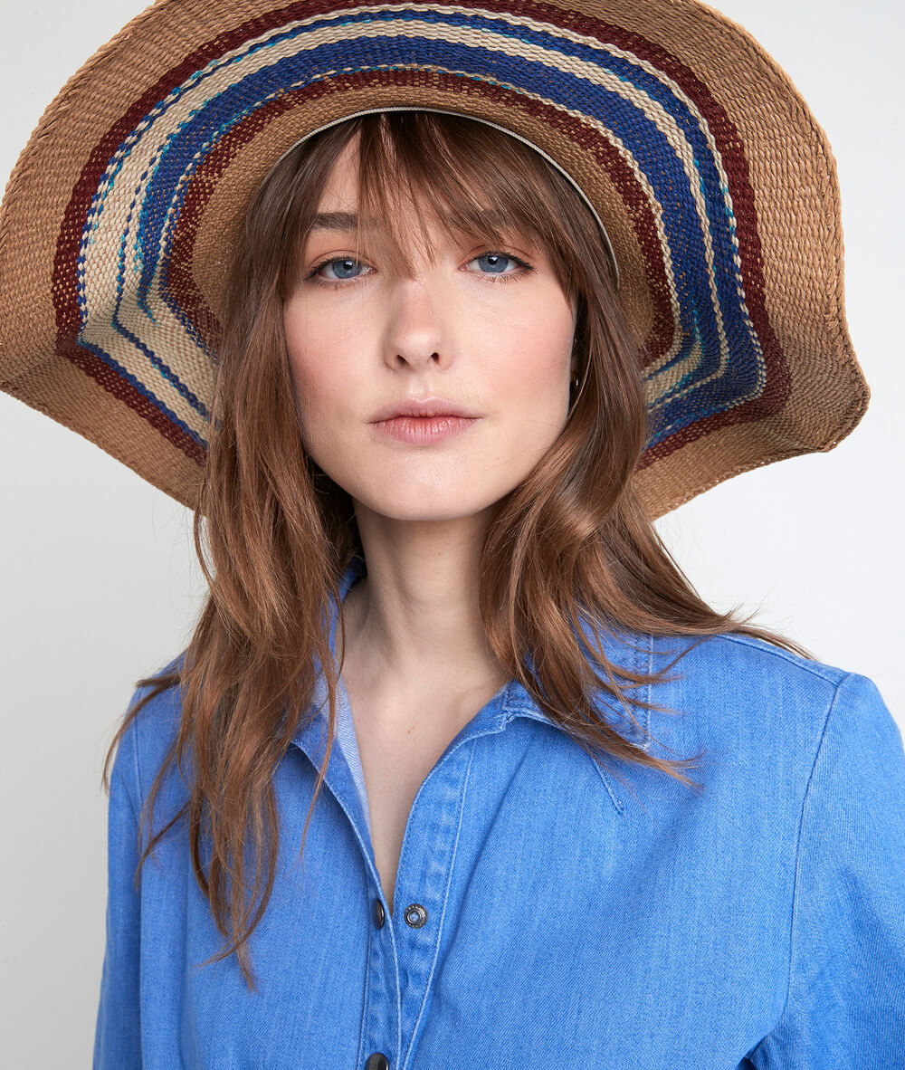 Capeline en raphia ray&eacute;e kalvin naturel.