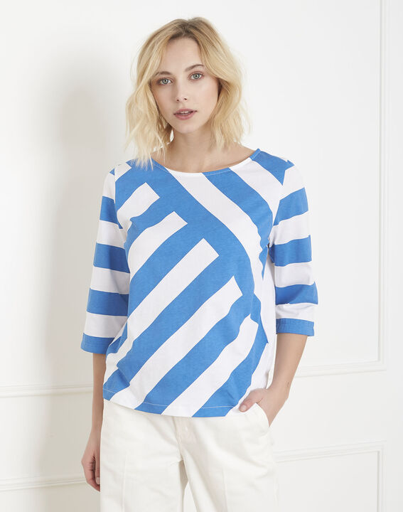 Blaues T-Shirt mit grafischen Streifen Palinette | 1-2-3 Blaues T-Shirt mit grafischen Streifen Palinette PhotoZ | 1-2-3