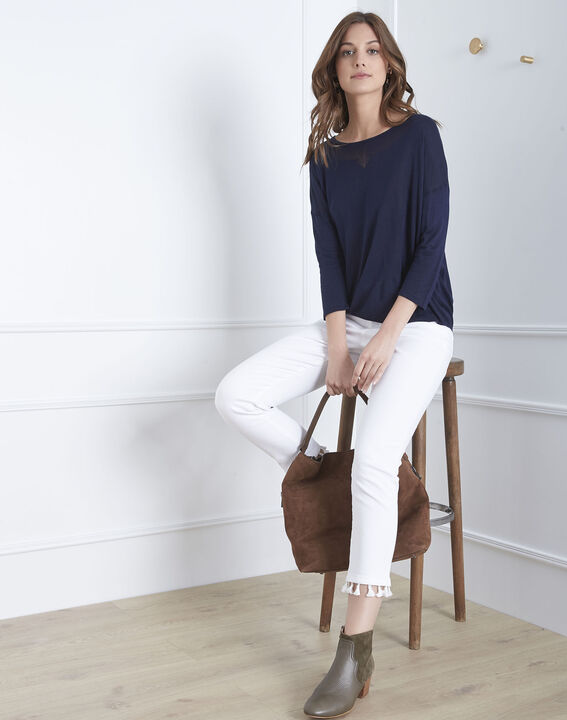 Marineblauer Pullover mit raffiniertem Halsausschnitt Avenir | 1-2-3 Marineblauer Pullover mit raffiniertem Halsausschnitt Avenir PhotoZ | 1-2-3