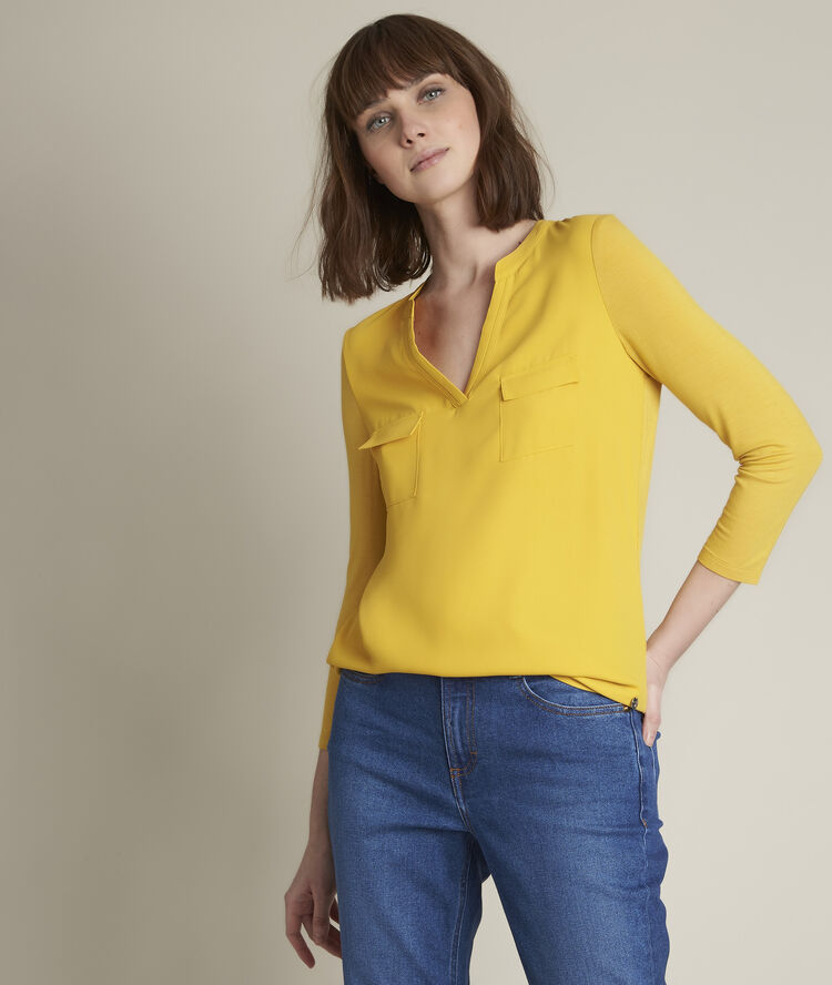 Blouse bimati&egrave;re jaune genna miel.