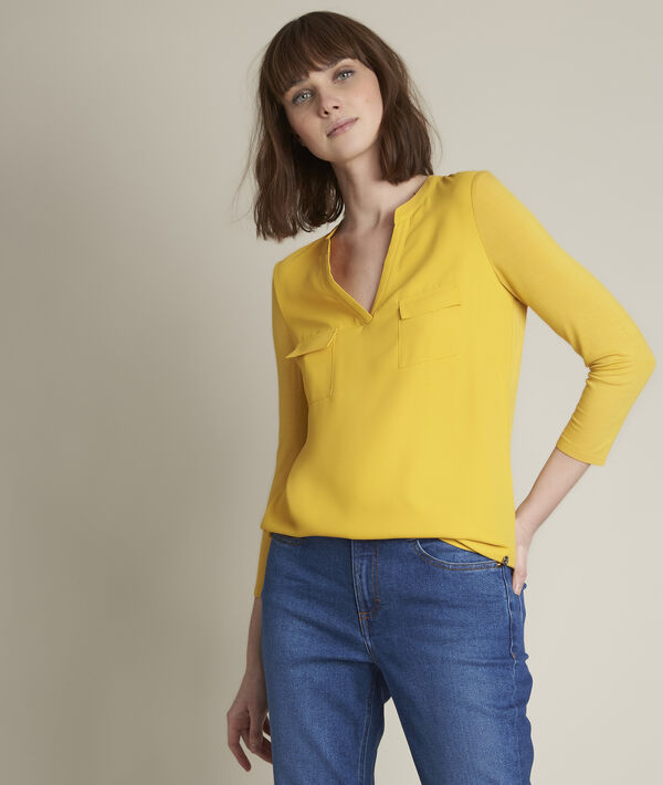 Blouse bimatière jaune Genna | 1-2-3 Blouse bimatière jaune Genna PhotoZ | 1-2-3
