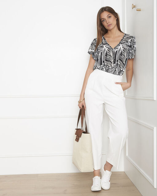 Blouse noir et blanc imprimé feuillage villiers blanc.