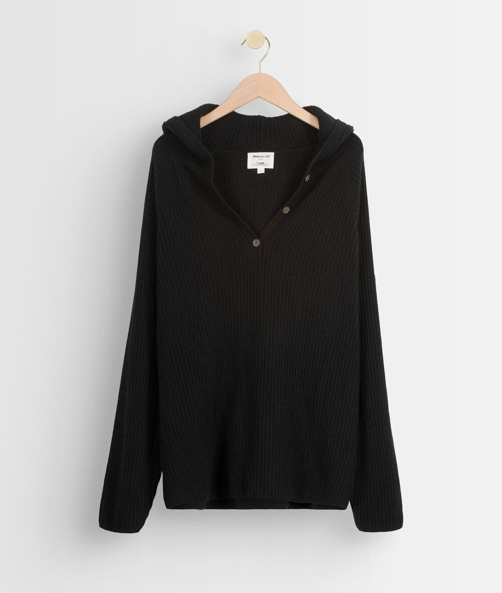 Pull à capuche en cachemire recyclé noir teddy noir.