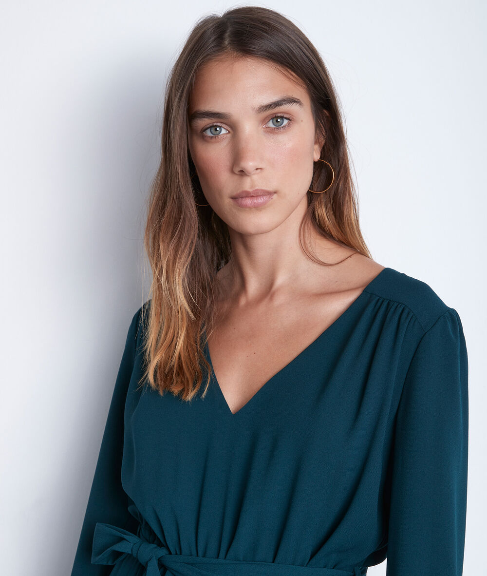 Robe midi en crêpe vert paon star cypres.