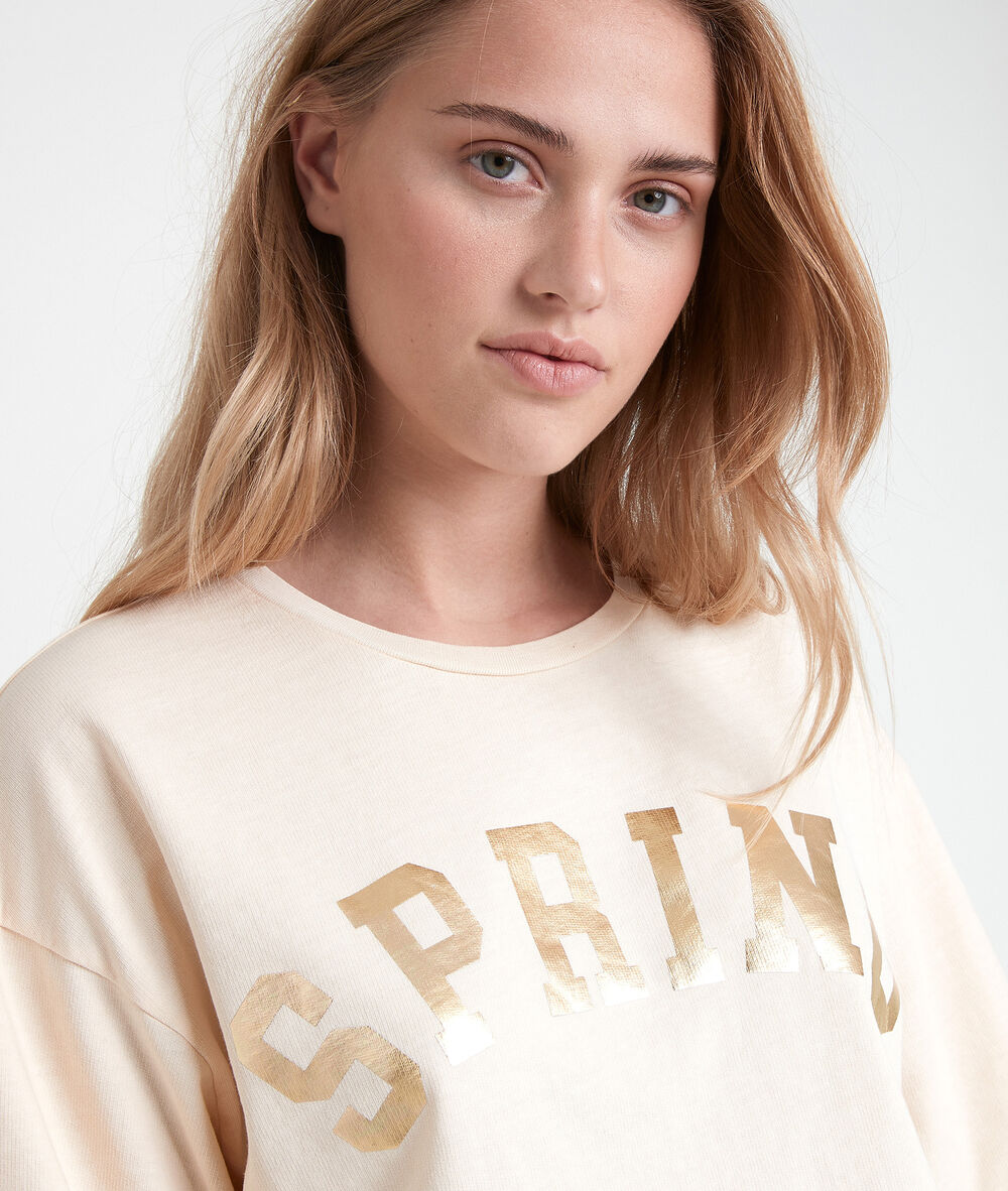 Tee-shirt en coton biologique jaune imprimé itak bis vanille.