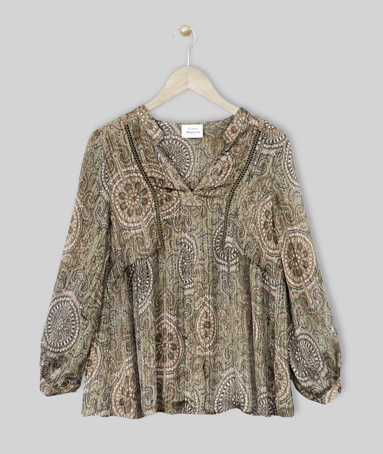 Blouse kaki imprimé cachemire martine jaune pale.