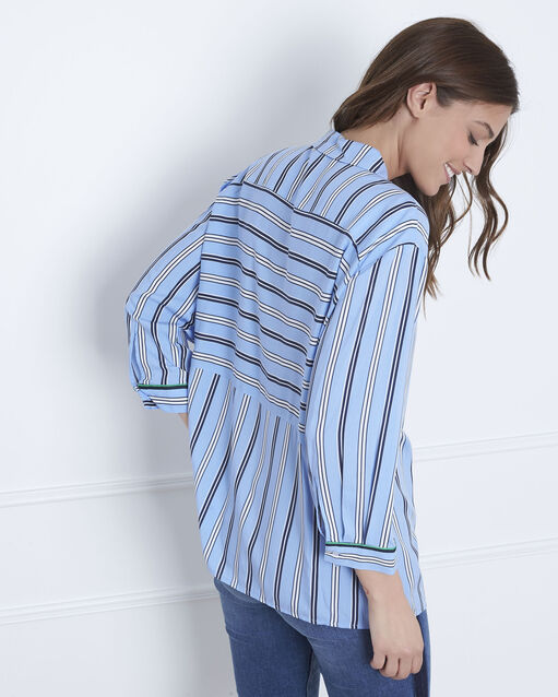 Blouse bleue jeux de rayures darwin bleu ciel.