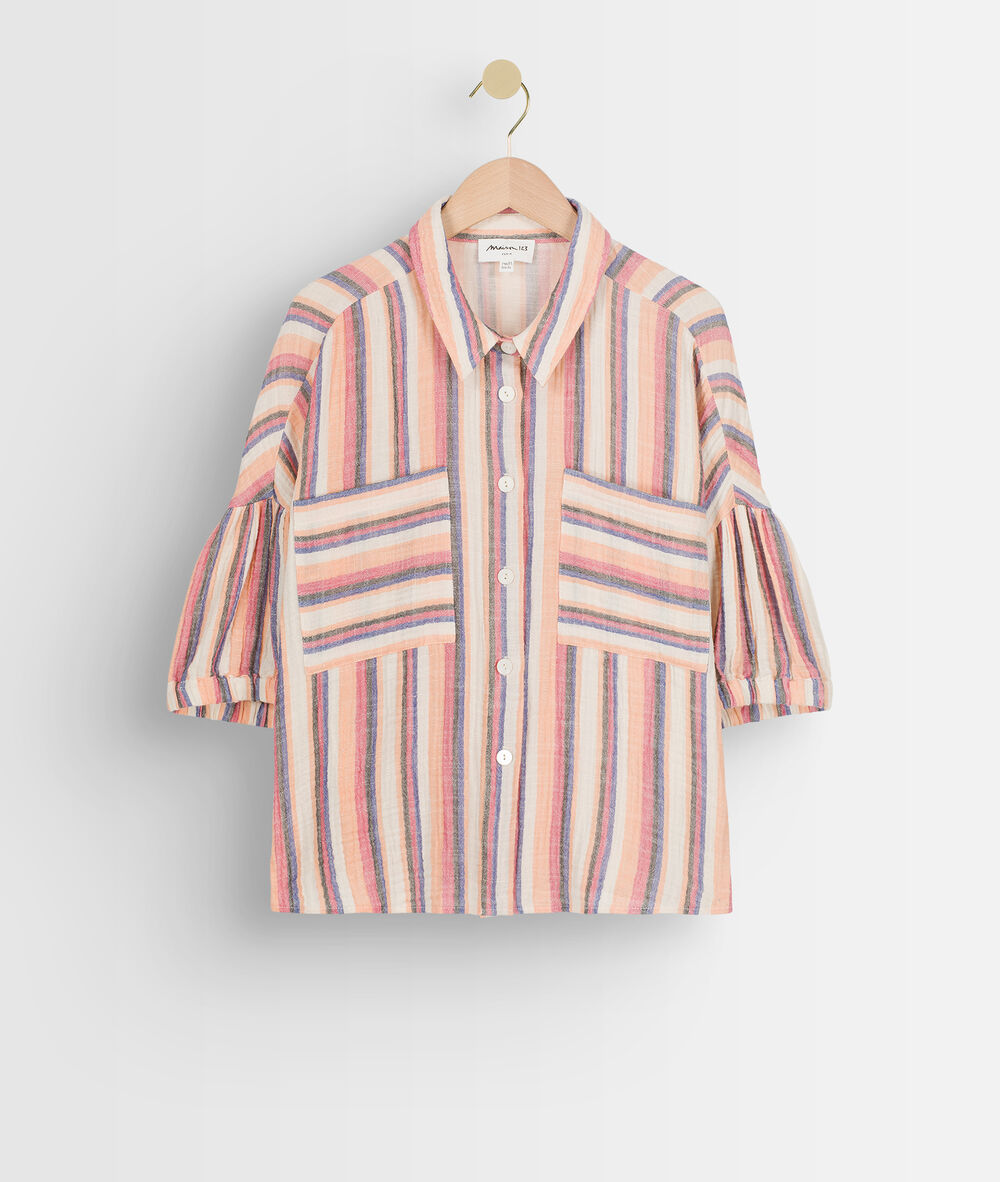 Chemise à manches courtes rayée pastel arielle ecru.
