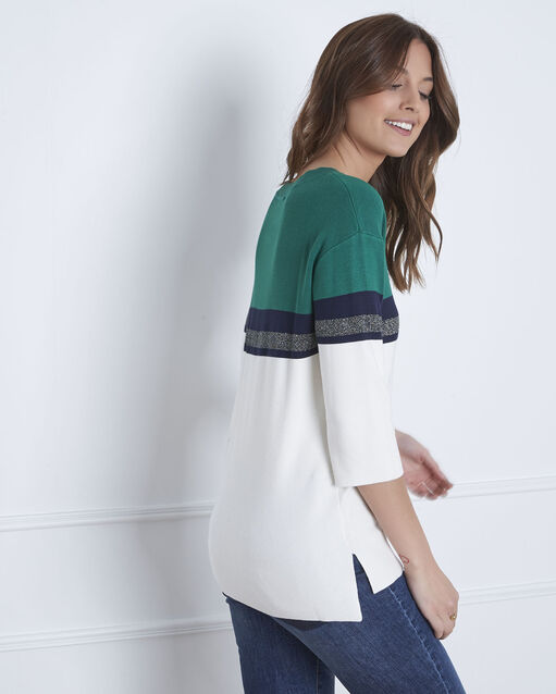 Pull vert rayé colorblock absynthe emerald.