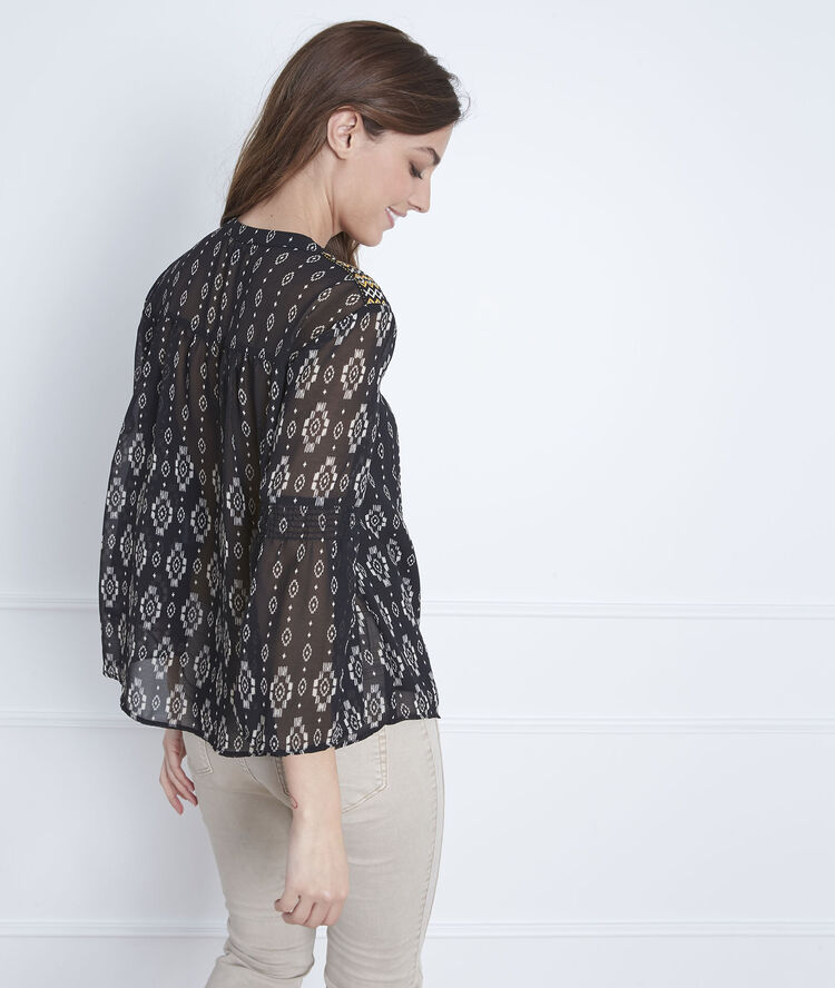 Zwarte blouse met fantasiemotieven victoria noir.