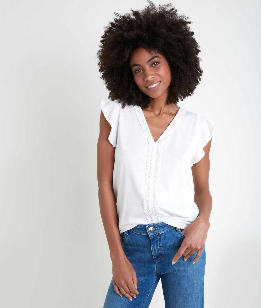 Tee-shirt écru encolure fantaisie Iwhite | 1-2-3 Tee-shirt écru encolure fantaisie Iwhite PhotoZ | 1-2-3