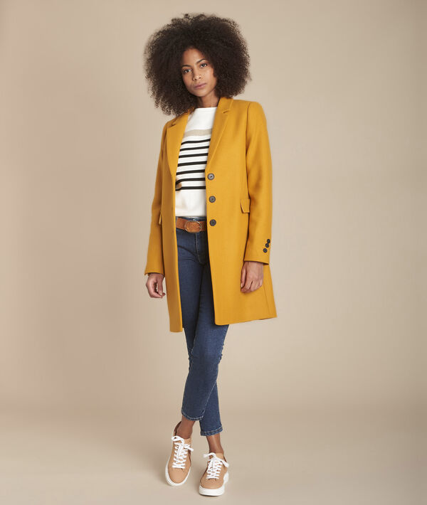 Manteau jaune en laine mélangée droit Plume | 1-2-3 Manteau jaune en laine mélangée droit Plume PhotoZ | 1-2-3