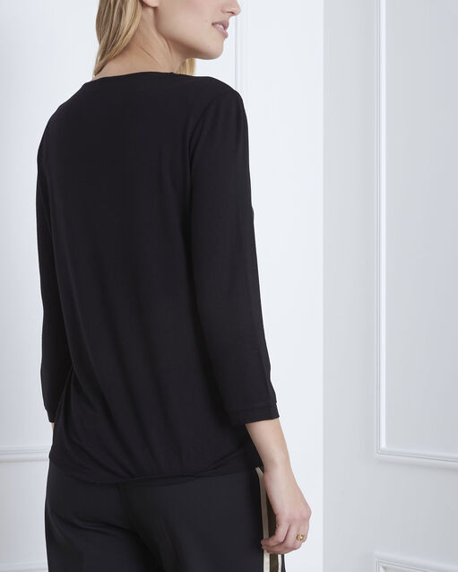 Schwarze bluse aus bimaterial in wickel-optik schwarz.