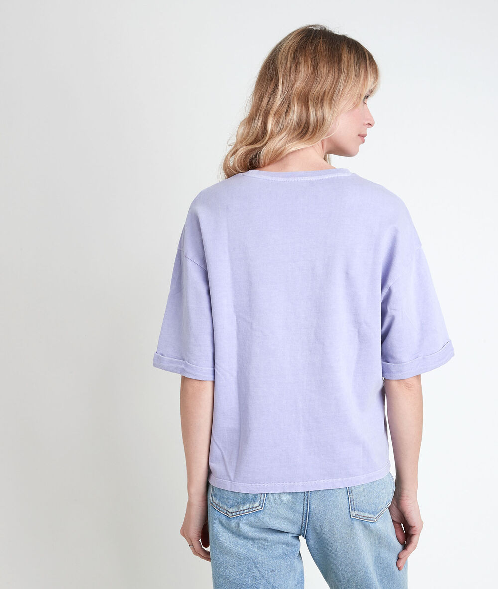 Tee-shirt en coton biologique mauve imprimé itak bis mauve.