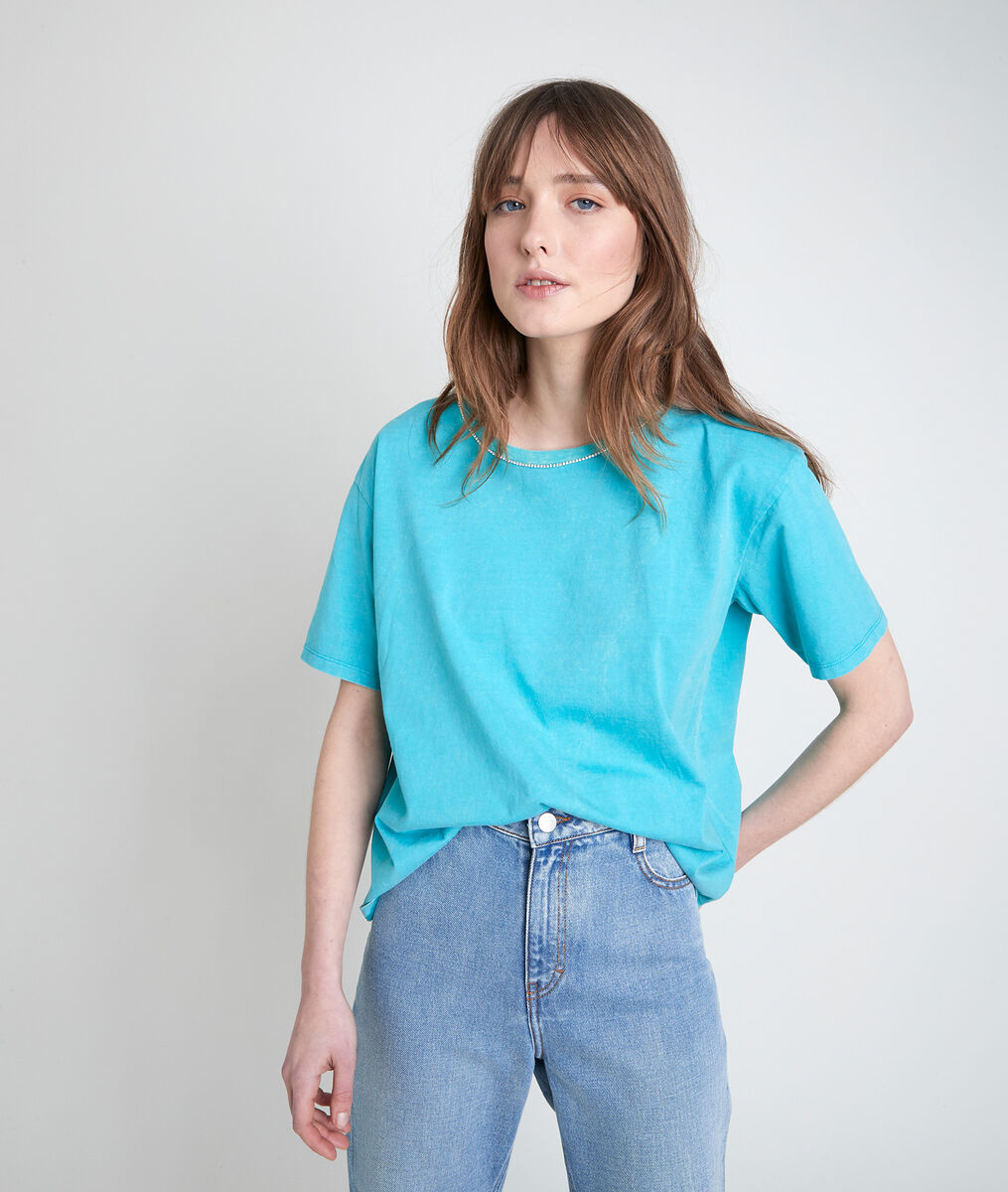 Tee-shirt en coton biologique turquoise à strass Inox | 1-2-3 Tee-shirt en coton biologique turquoise à strass Inox PhotoZ | 1-2-3