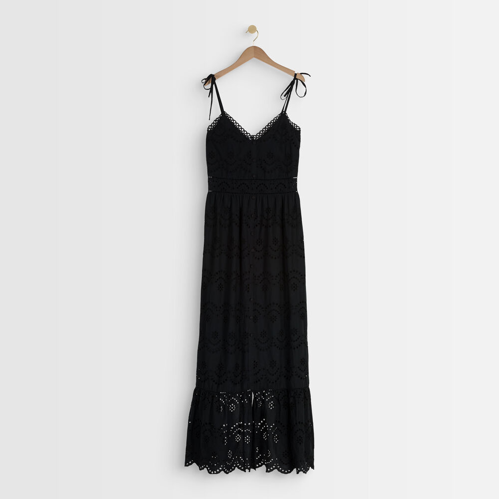 Robe longue en broderie anglaise noire lys noir.