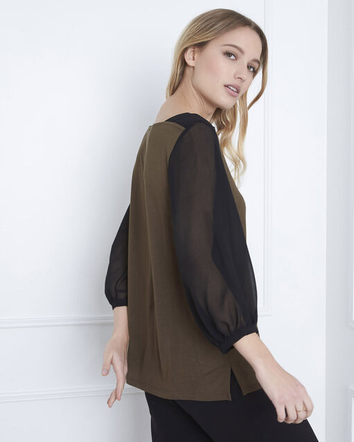 Tee-shirt kaki jeu de transparence pistache kaki.