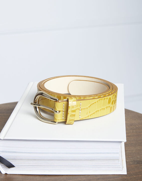 Ceinture en cuir effet croco safran Karine | 1-2-3 Ceinture en cuir effet croco safran Karine PhotoZ | 1-2-3