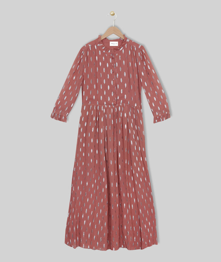 Robe longue imprimée lurex océanie rose pale.