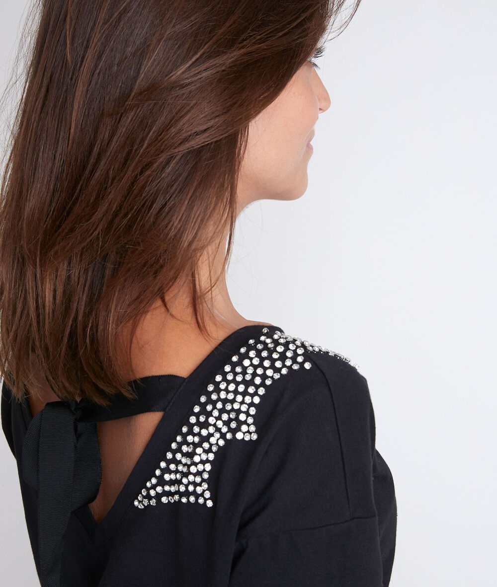Tee-shirt en coton à strass dark noir.