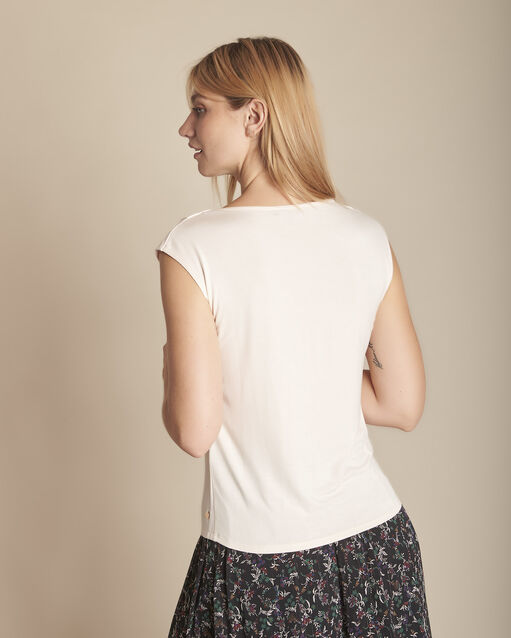 Blouse rose pâle bimatière col v neptune peche.
