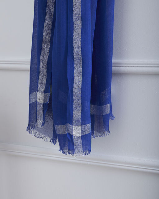 Foulard bleu en viscose détail lurex orelia bleuet.
