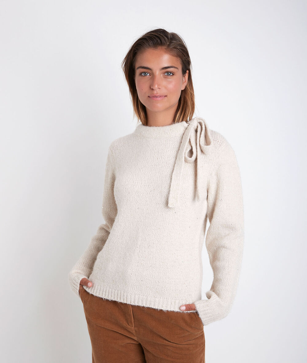 Pull col fantaisie beige rodger ficelle.