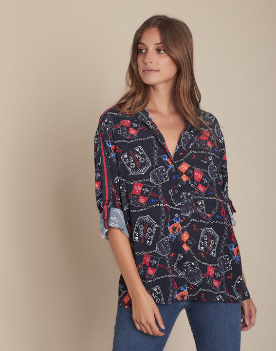 Chemise marine imprimé écussons Cathleen | 1-2-3 Chemise marine imprimé écussons Cathleen PhotoZ | 1-2-3