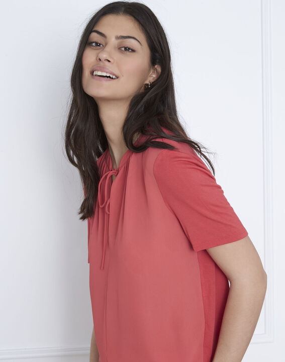 Blouse corail encolure lacée Viola | 1-2-3 Blouse corail encolure lacée Viola PhotoZ | 1-2-3