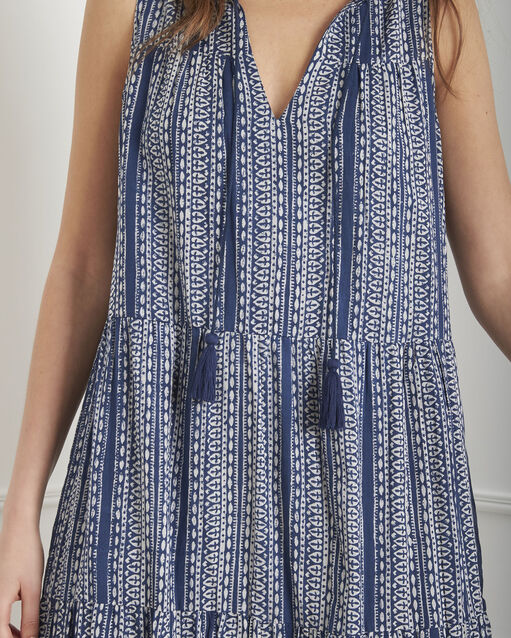 Robe bleue imprimée longue luisa indigo fonce.