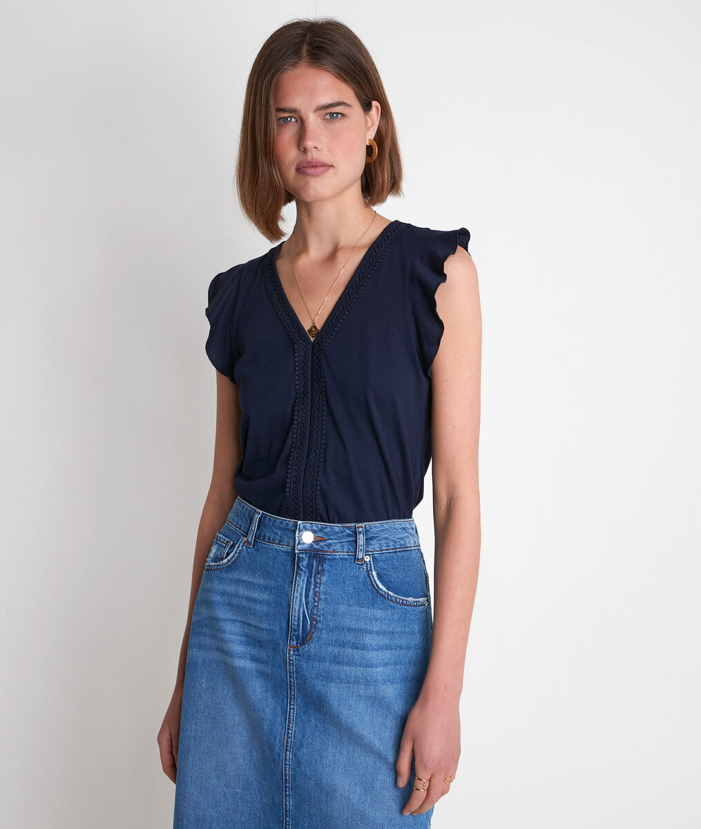 Top en coton brodé marine Iwhite | 1-2-3 Top en coton brodé marine Iwhite PhotoZ | 1-2-3