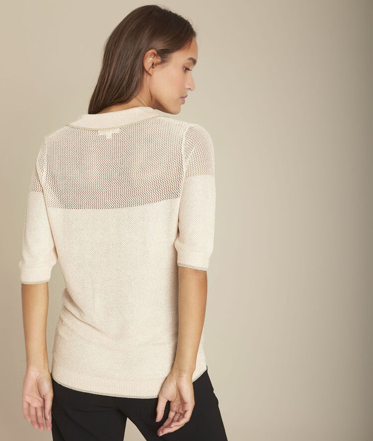 Pull poudre ajouré et brillant favori peche.