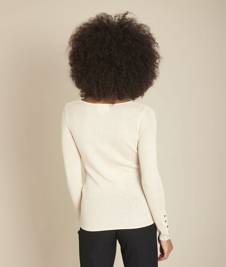 Pull beige en maille cotelée floraline ficelle.