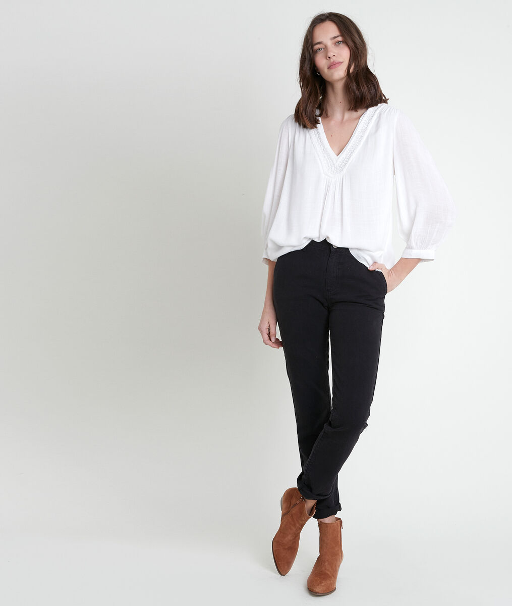 Blouse écru encolure brodée Taylor | 1-2-3 Blouse écru encolure brodée Taylor PhotoZ | 1-2-3