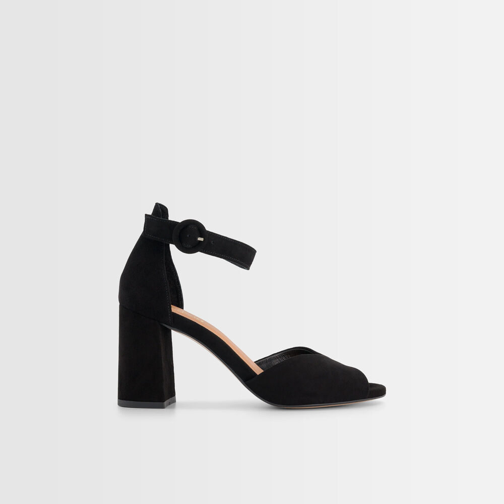 Sandales à talons en cuir noires jade noir.